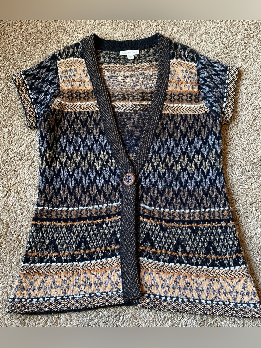 Vtg Y2K Long Cardigan Sweater Sz M Granola Brown 90s Nordic Indie Fair Boho